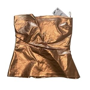 Zara Metallic Copper Strapless Peplum Top
